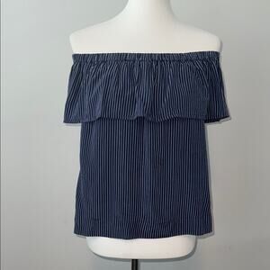 Madewell Blue Pinstripe off Shoulder Silk Balcony Shirt Top Women's Small